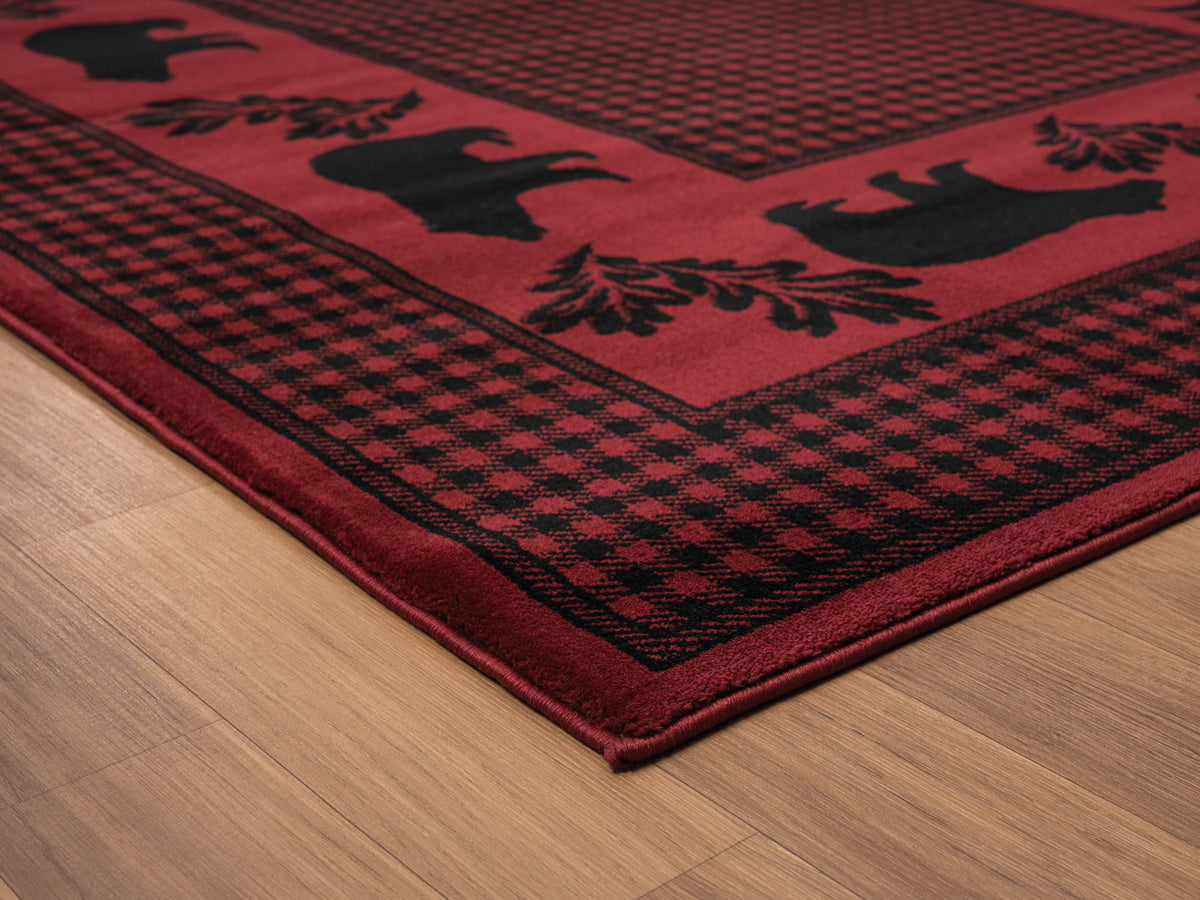 Highland Bear Red Area Rug