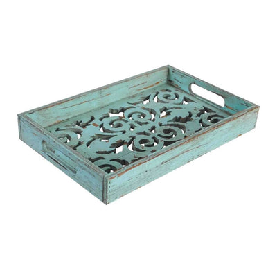 Aged Turquoise Wooden Tray