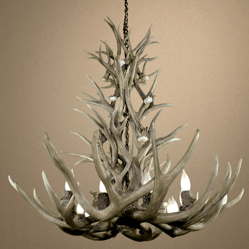 Authentic Mule Deer Tall Chandelier - Large