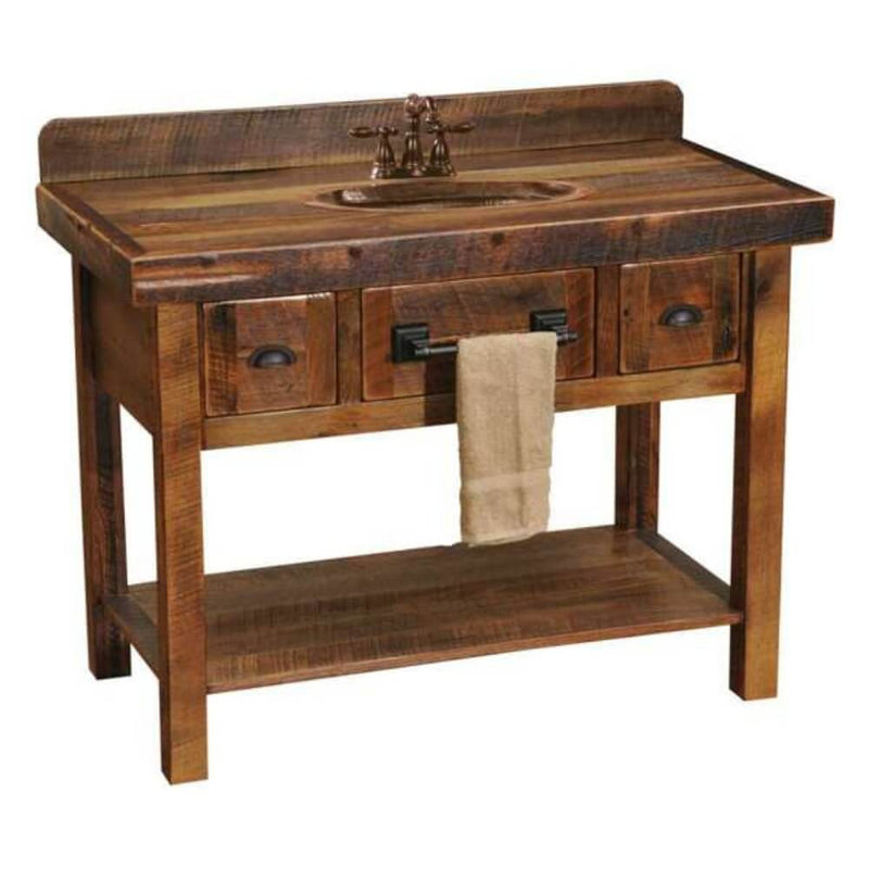 Barnwood Open Vanity With Drawers