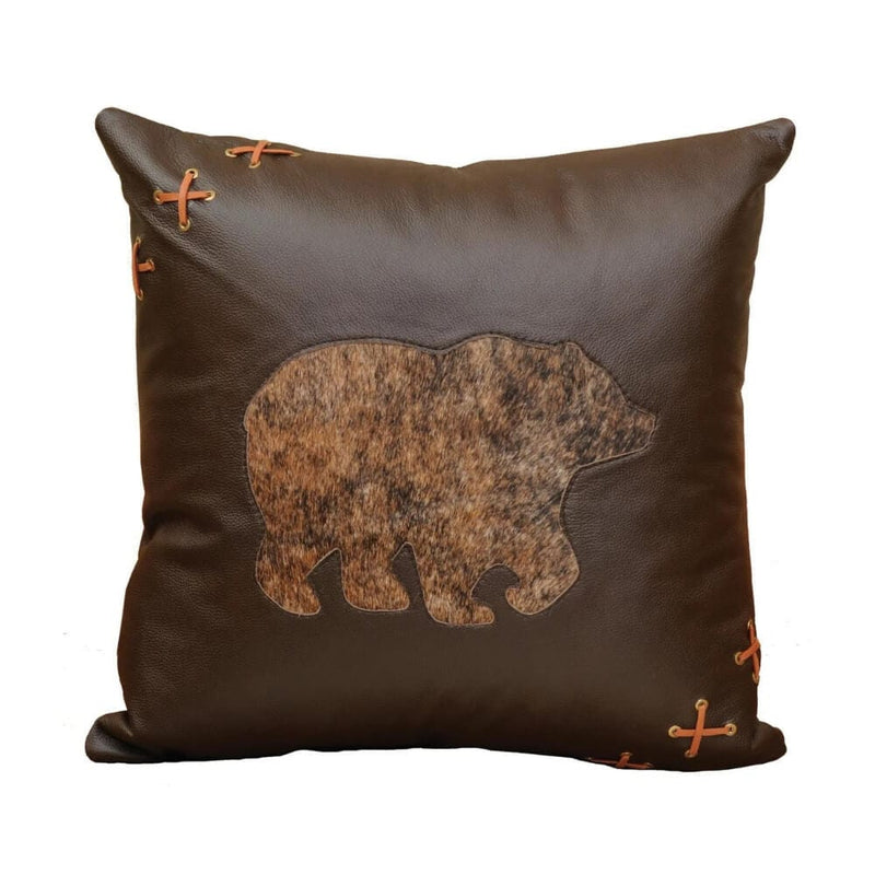 Cabin Bear Leather Brindle Pillow