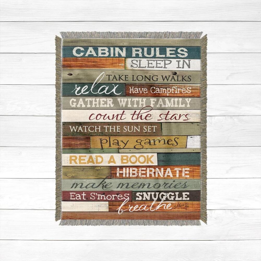 Cabin Place Cabin Rules Throw Blanket