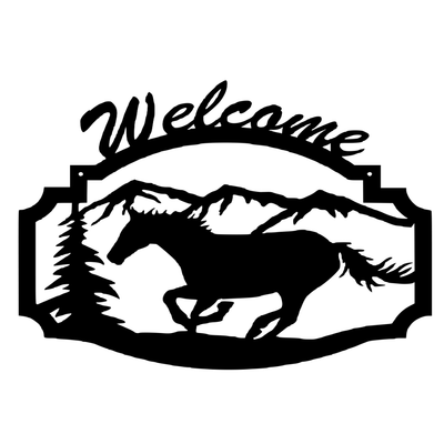 Running Horse Metal Welcome Sign
