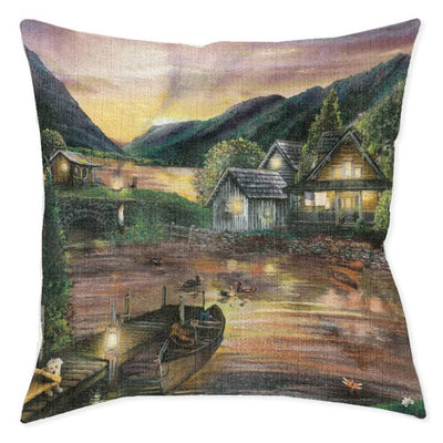 Nighttime Lake View Woven Decorative Pillow