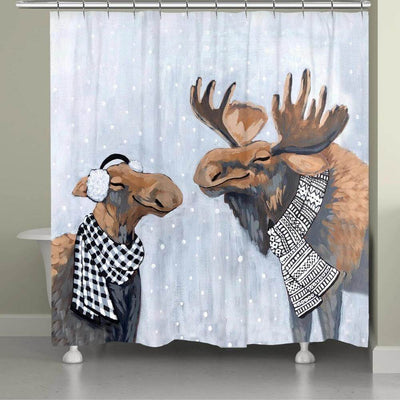 Snowy Moose Date Shower Curtain