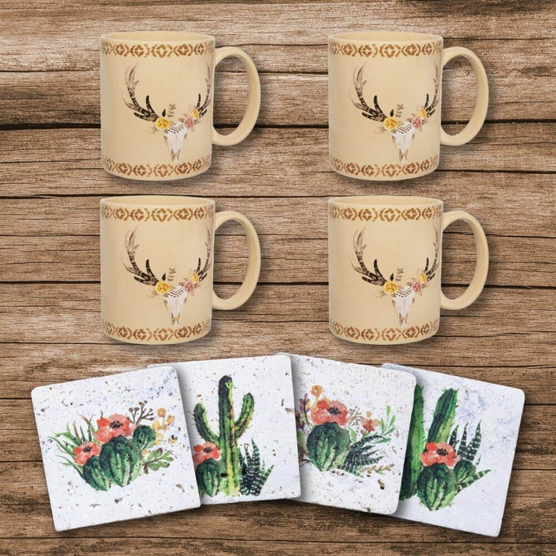 Spring Skull Cactus Mug and Coaster Set