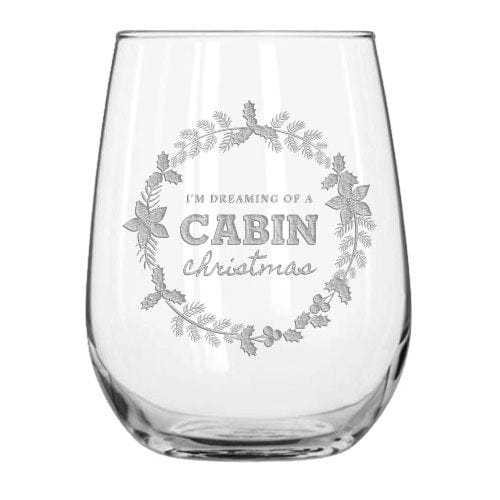 Cabin Christmas 15.25 oz. Etched Stemless Wine Glass Sets