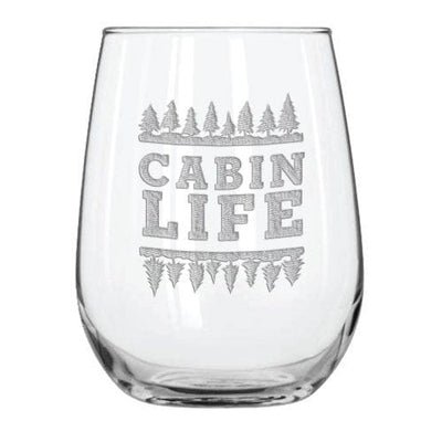 Cabin Life 15.25 oz. Etched Stemless Wine Glass Sets