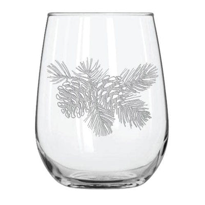 Pinecone 15.25 oz. Etched Stemless Wine Glass Sets