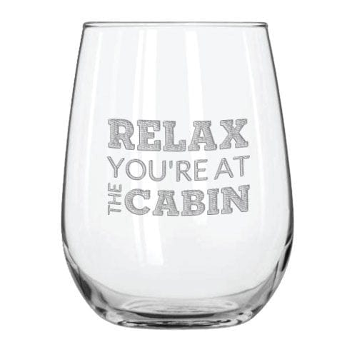 At The Cabin 15.25 oz. Etched Stemless Wine Glass Sets
