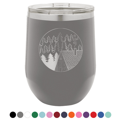 Cabin Scene 12 oz Wine Tumbler - Powder Coated