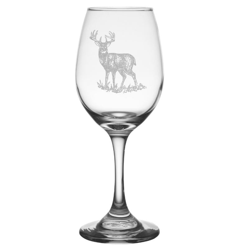 Napa Valley Whitetail Deer 11 oz. Etched Wine Glass Sets