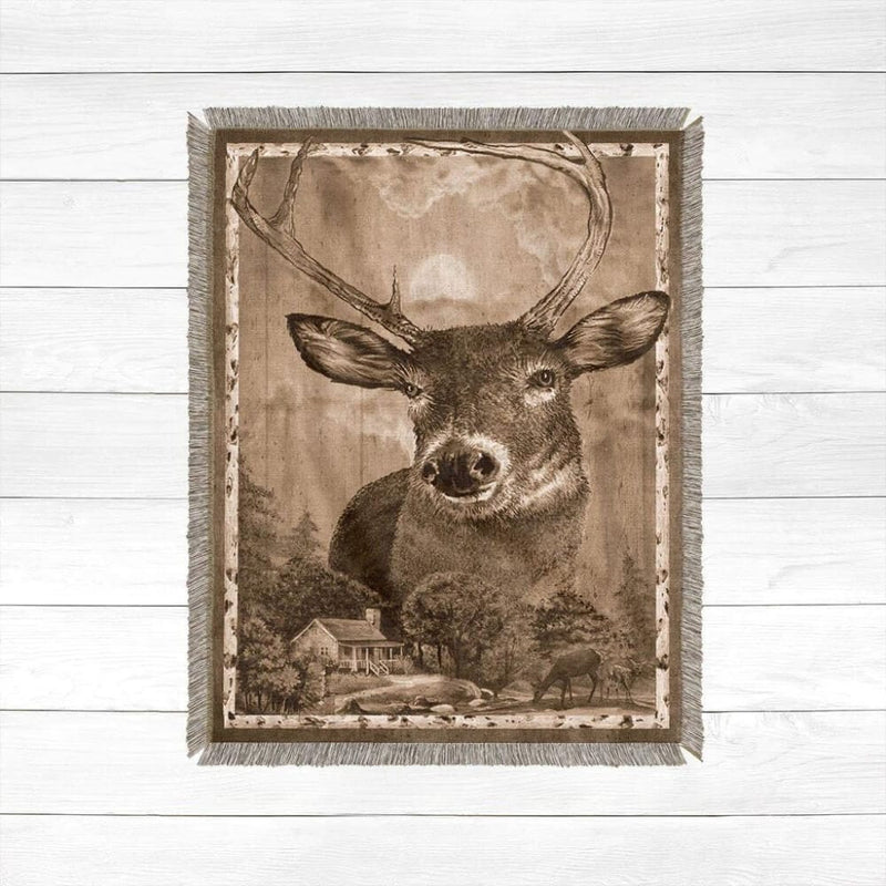 Vintage Deer Woven Throw Blanket