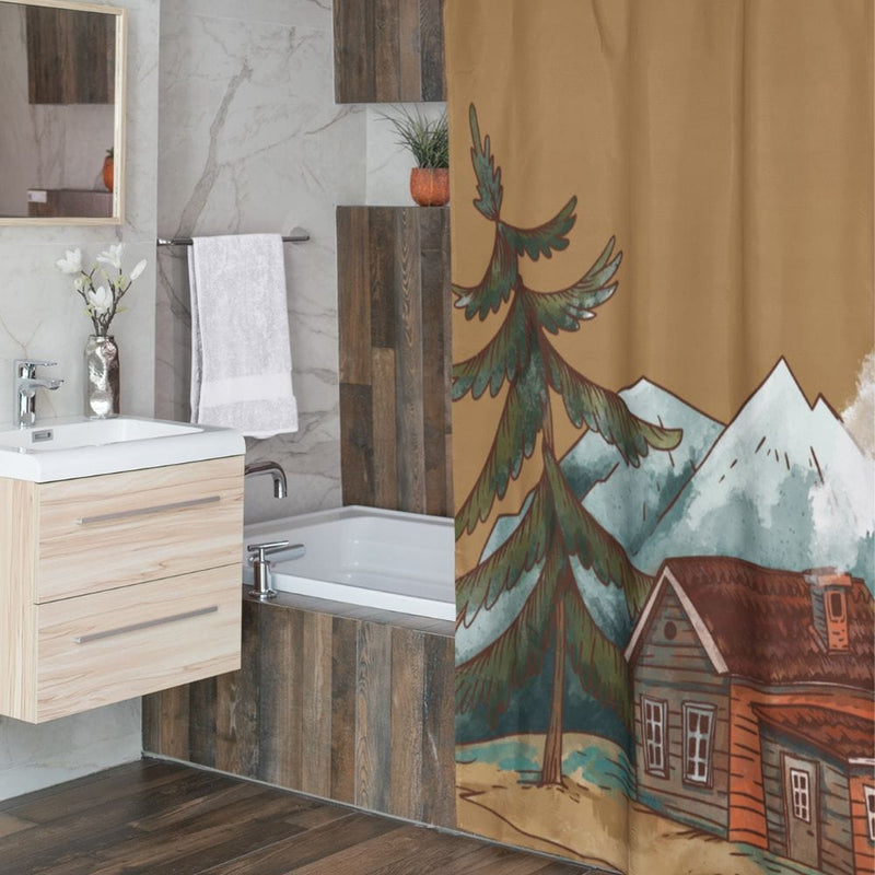 Watercolor Cabin Shower Curtain