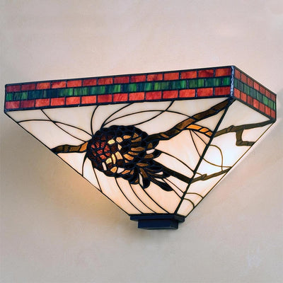 Burgundy Pine Cone Stained Glass Wall Sconce