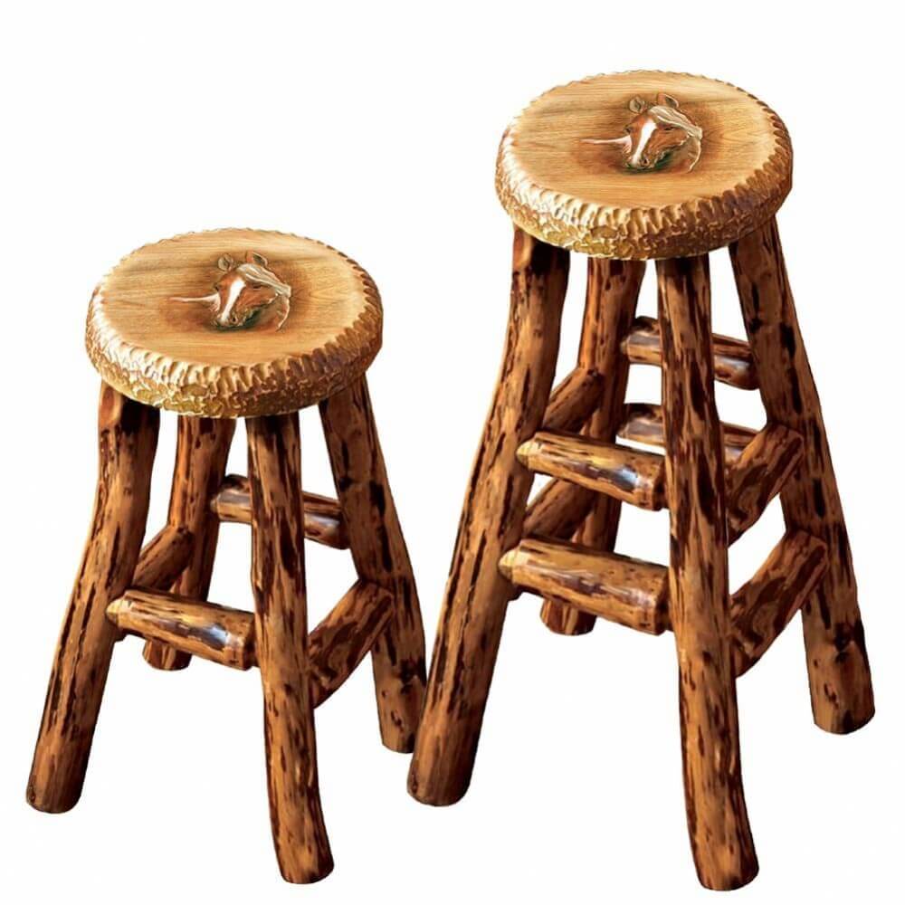 Zeckos Rustic Handcrafted Wooden Carved Moose Bar Stool 30 in