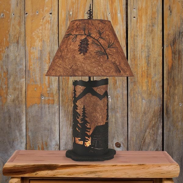Frontier Cabin Scene Table Lamp