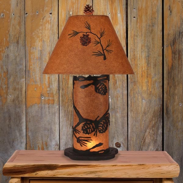 Frontier Pine Cone Scene Table Lamp Cabin Place – The Cabin Place