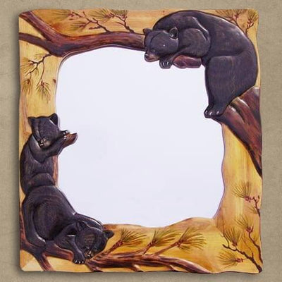 Hand Carved Climbing Bears Mirror