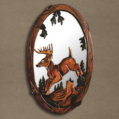Hand Carved Oval Deer Mirror