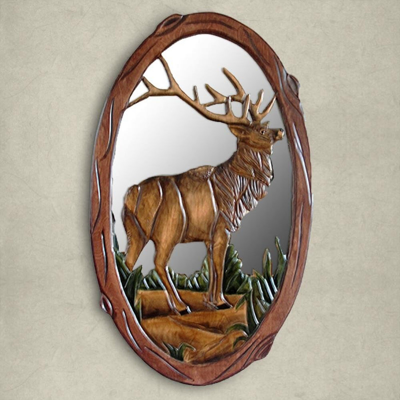Hand Carved Oval Elk Mirror
