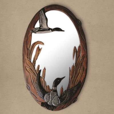 Hand Carved Oval Loon Mirror
