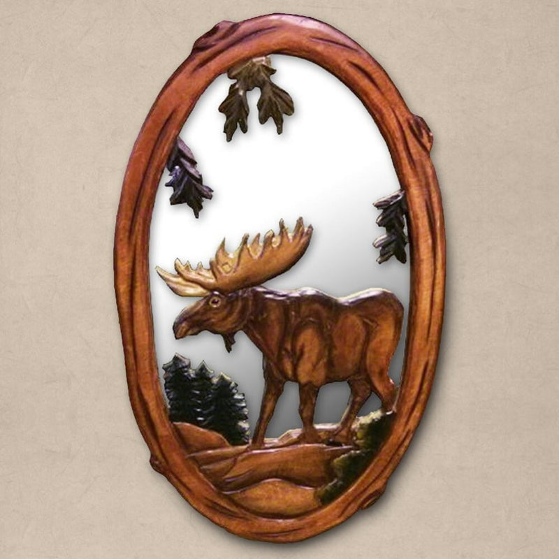Hand Carved Oval Moose Mirror