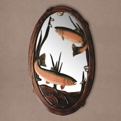 Hand Carved Oval Rainbow Trout Mirror