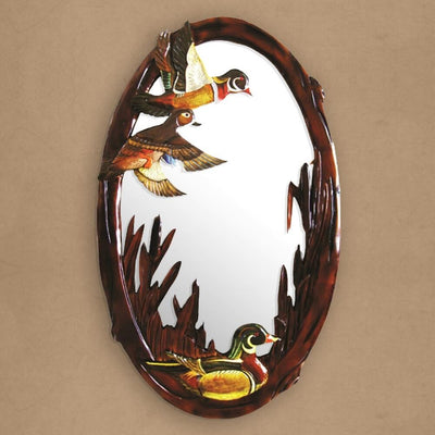 Hand Carved Oval Wood Duck Mirror