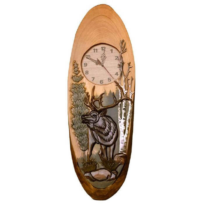 High Country Elk Hand Carved Clock