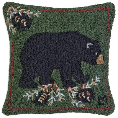 Lodge Bear Hooked Wool Pillow