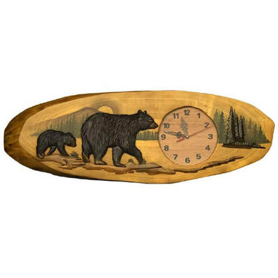 Mountain Meadow Bear Hand Carved Clock