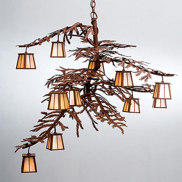 Pine Branch With Beige Lanterns Chandelier