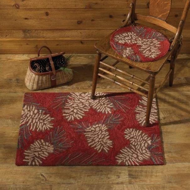 Red Pinecone Hooked Rug