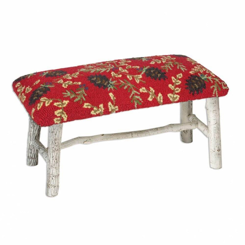 Ruby Pinecones Hooked Wool Hickory Bench
