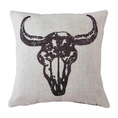 Western Skull Sequin Pillow